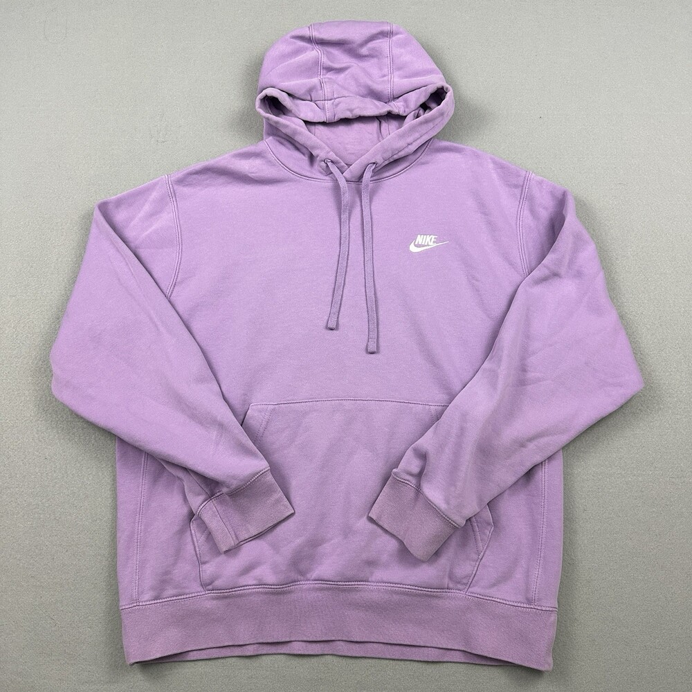 Nike Hoodie Men Medium Purple Solid Club Fleece Essential Pullover Sweatshirt M